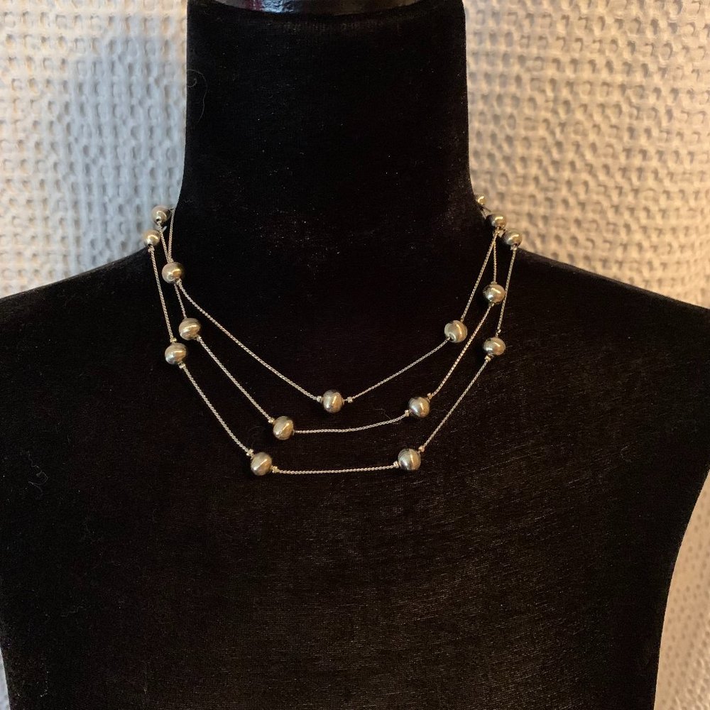 Vintage Long Silver Beaded Necklace
